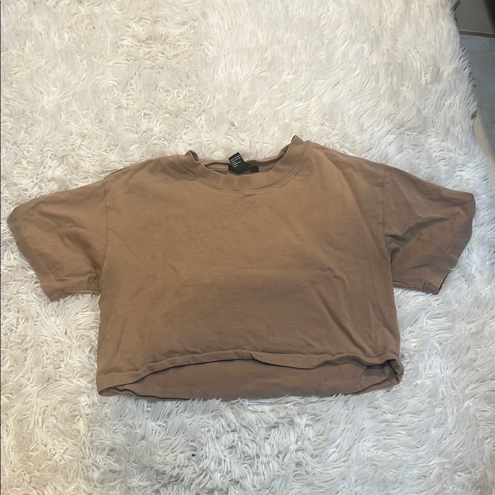 Forever 21 Brown Crop Relaxed Short Sleeve Tee
